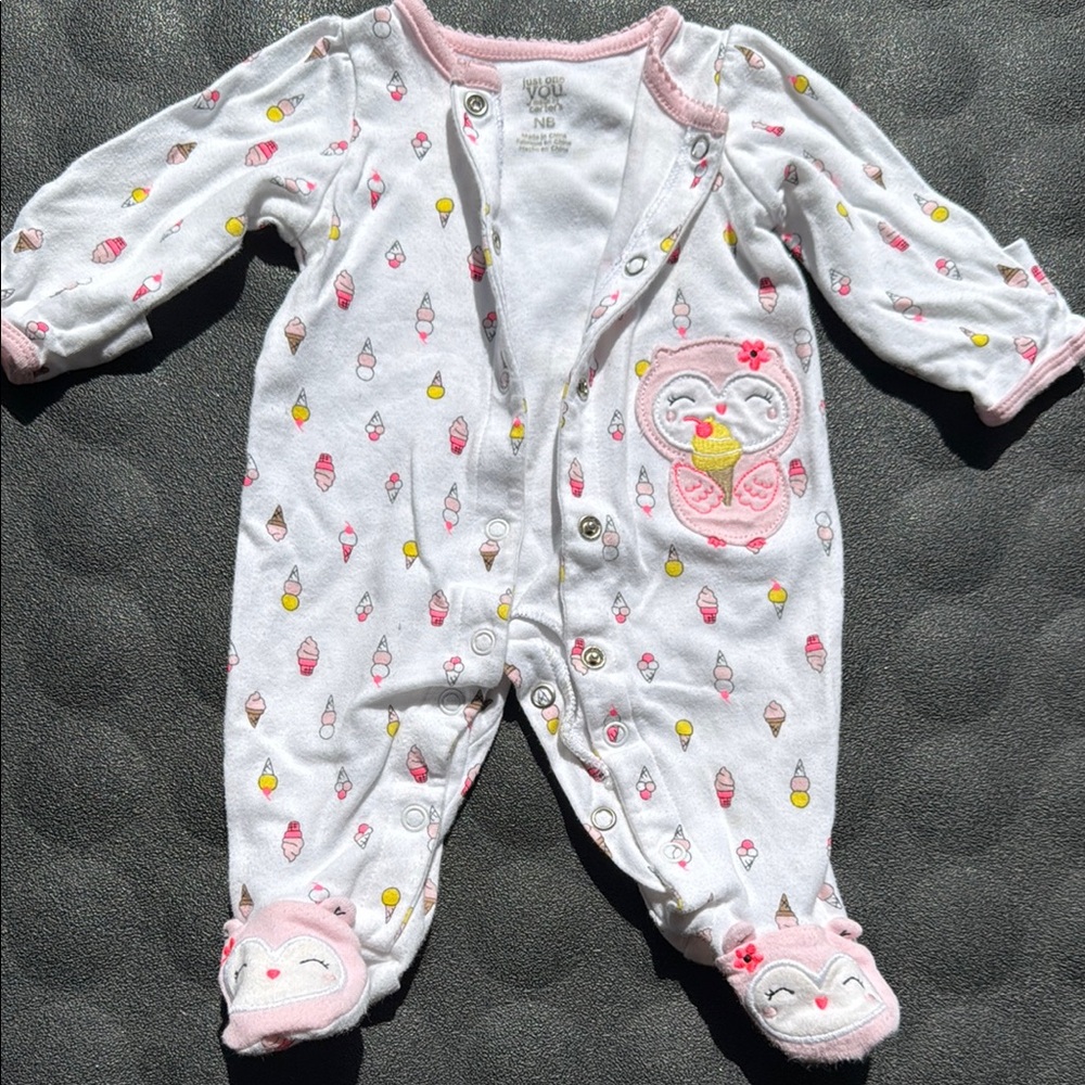 Carter's White and Pink Footie with Floral Print